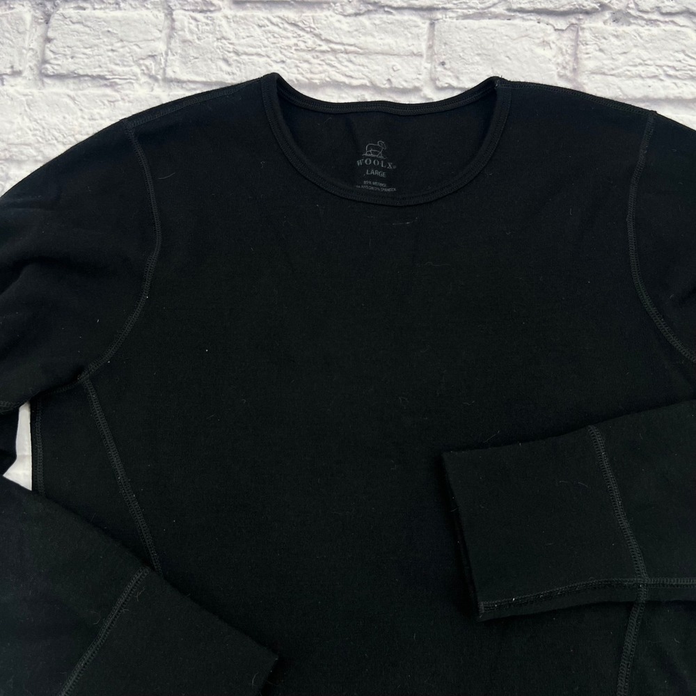 Woolx Merino Wool Base Layer Top Womens Large Black Long Sleeve Thermal Crewneck - Picture 3 of 9